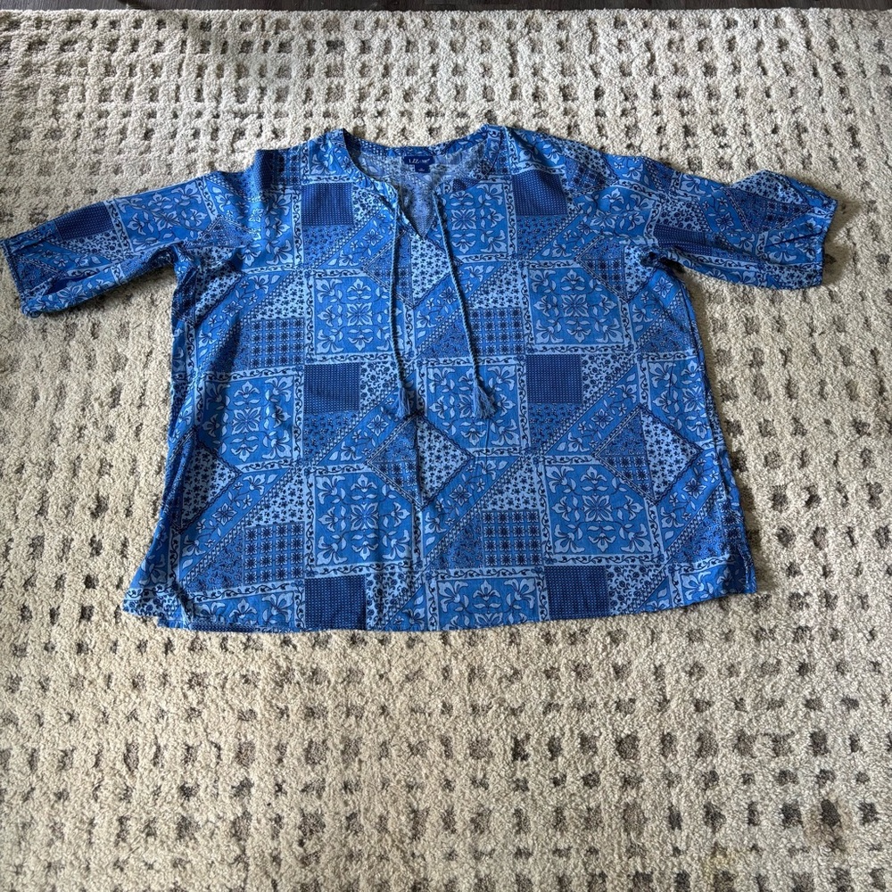 Liz & Me Blue Sailor Collar Blouse with Tie Front